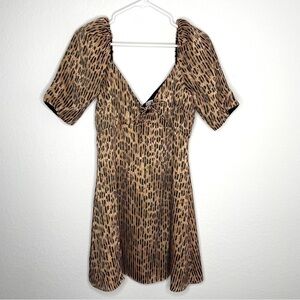 Alice and Olivia Dana Lace Up Leopard Print Burnout Satin Mini Cocktail Dress